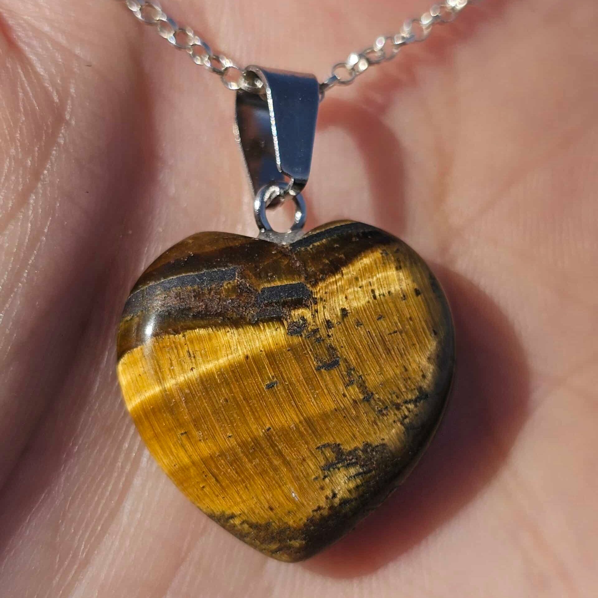 Collier en argent 925 avec pendentif cœur œil de tigre (45 cm)