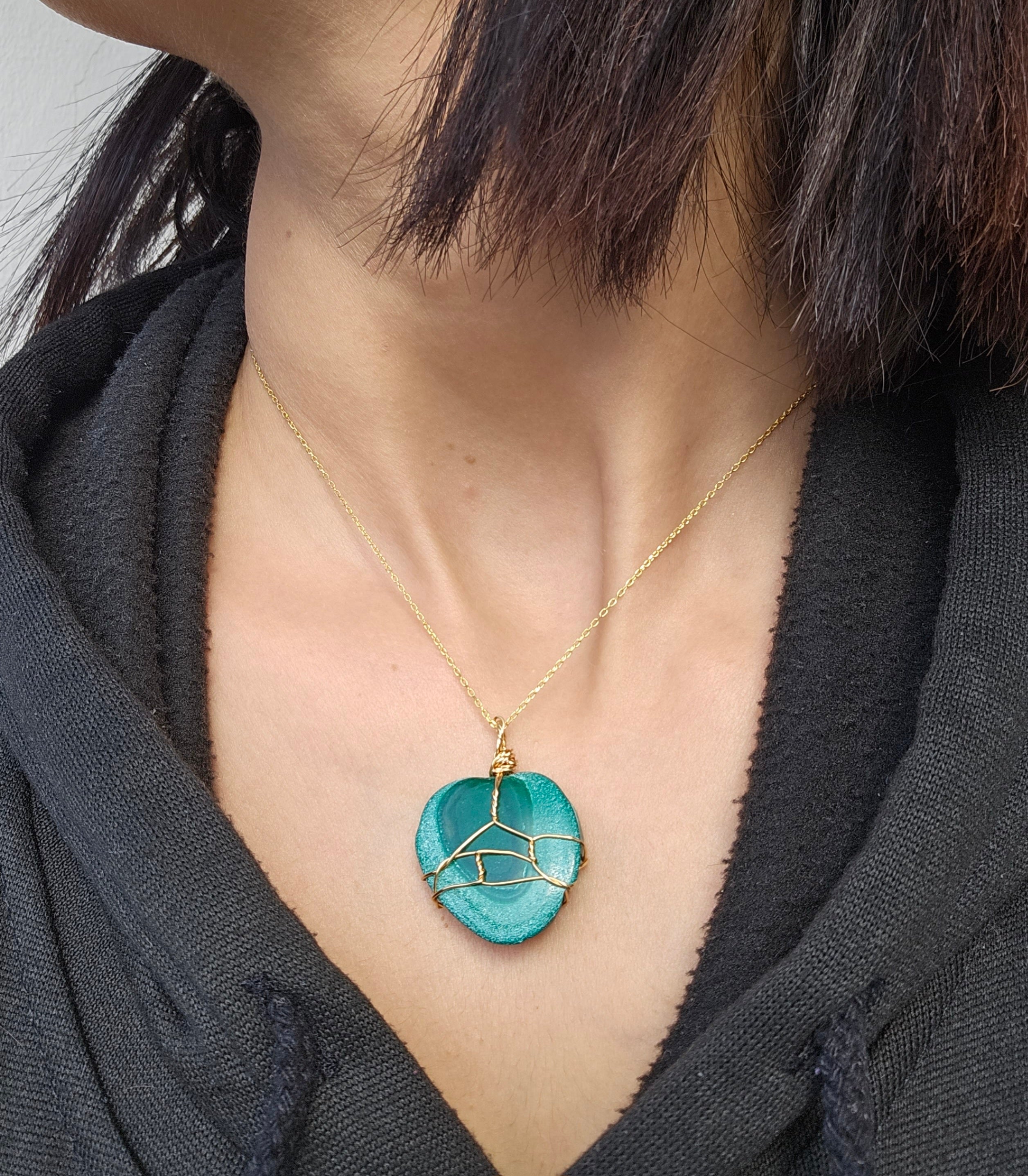 Collier malachites naturelle en argent 925 plaqué