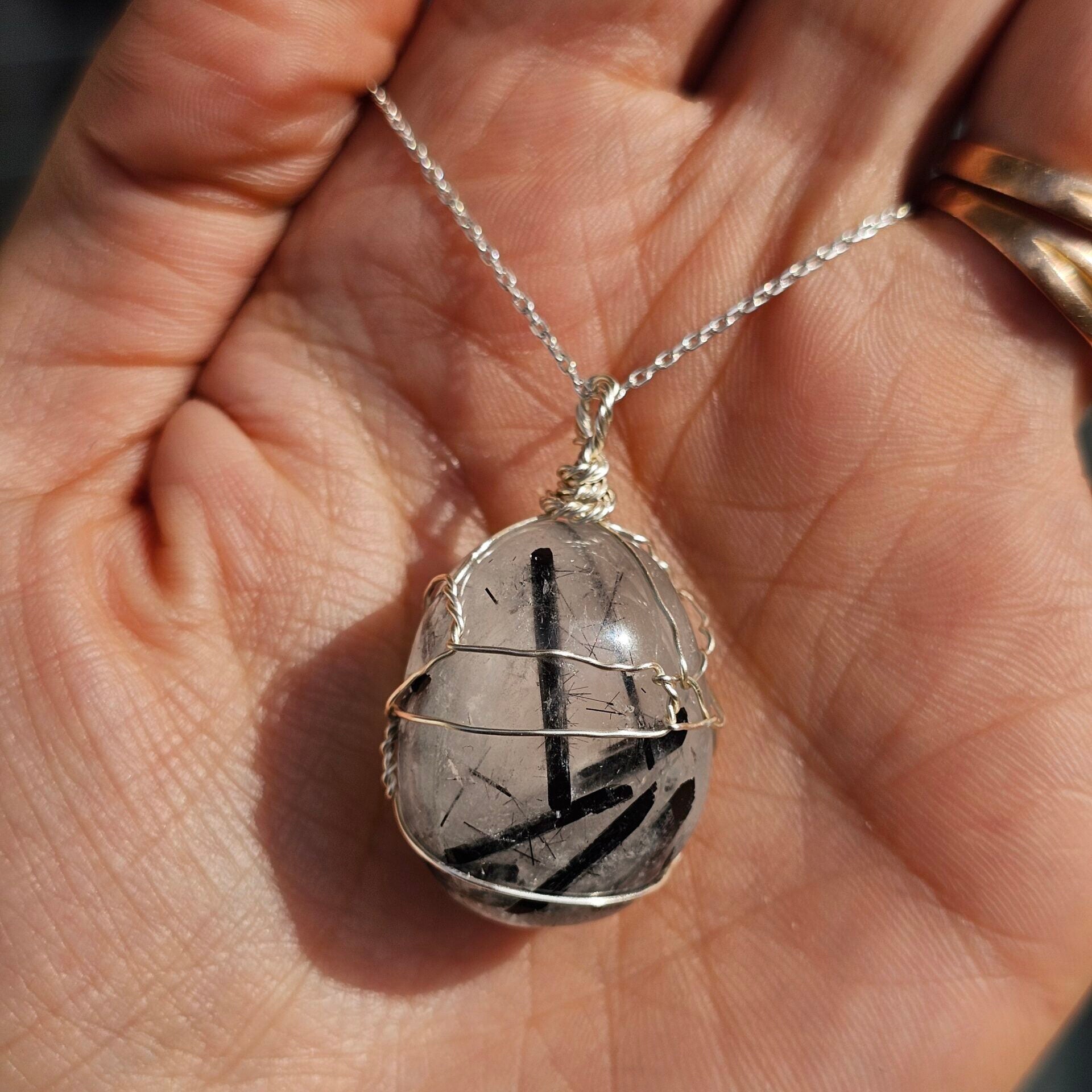 Collier en argent 925 avec pendentif en Quartz Rutile Noir( 45 cm)