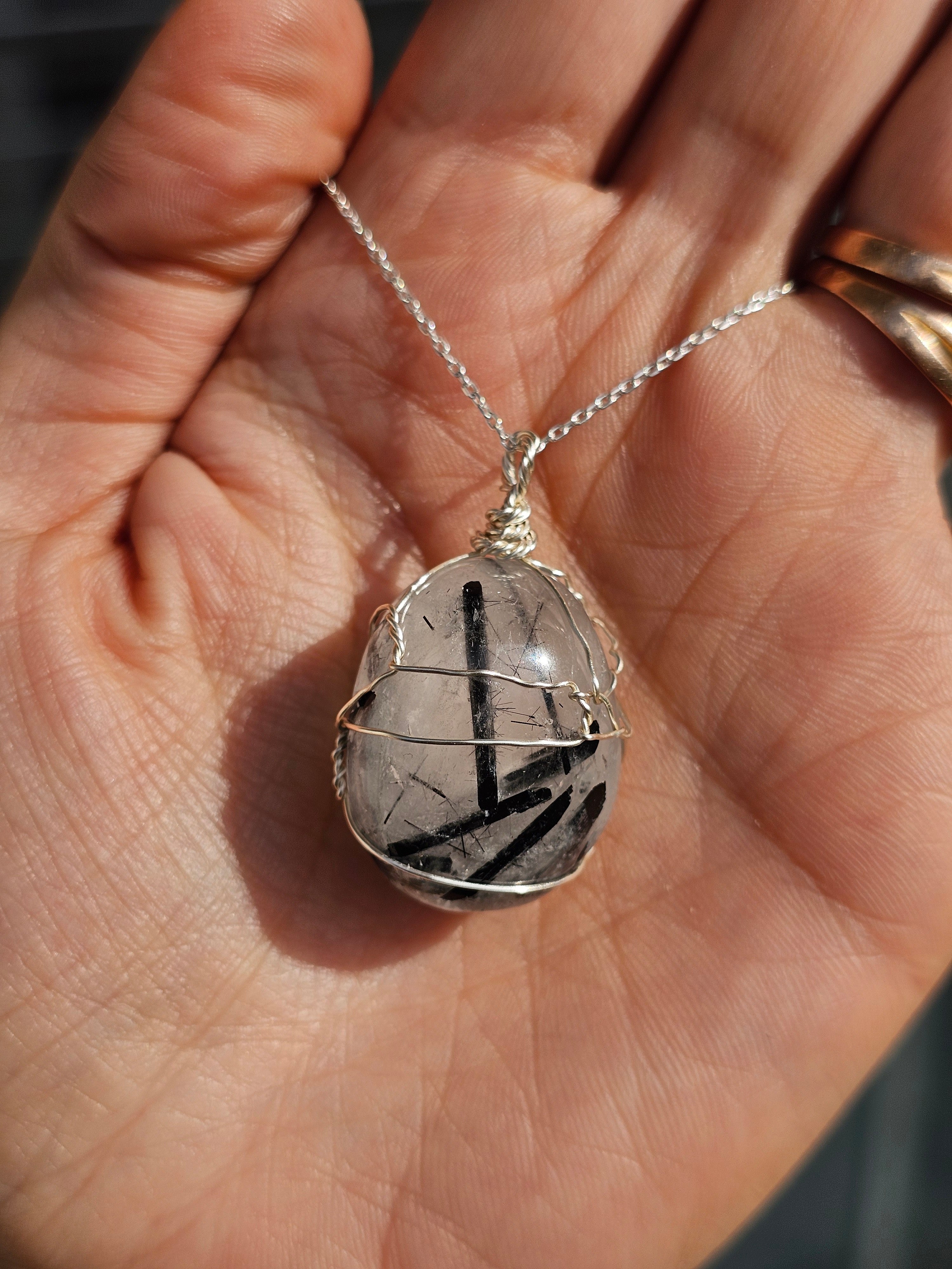 Collier en argent 925 avec pendentif en Quartz Rutile Noir( 45 cm)