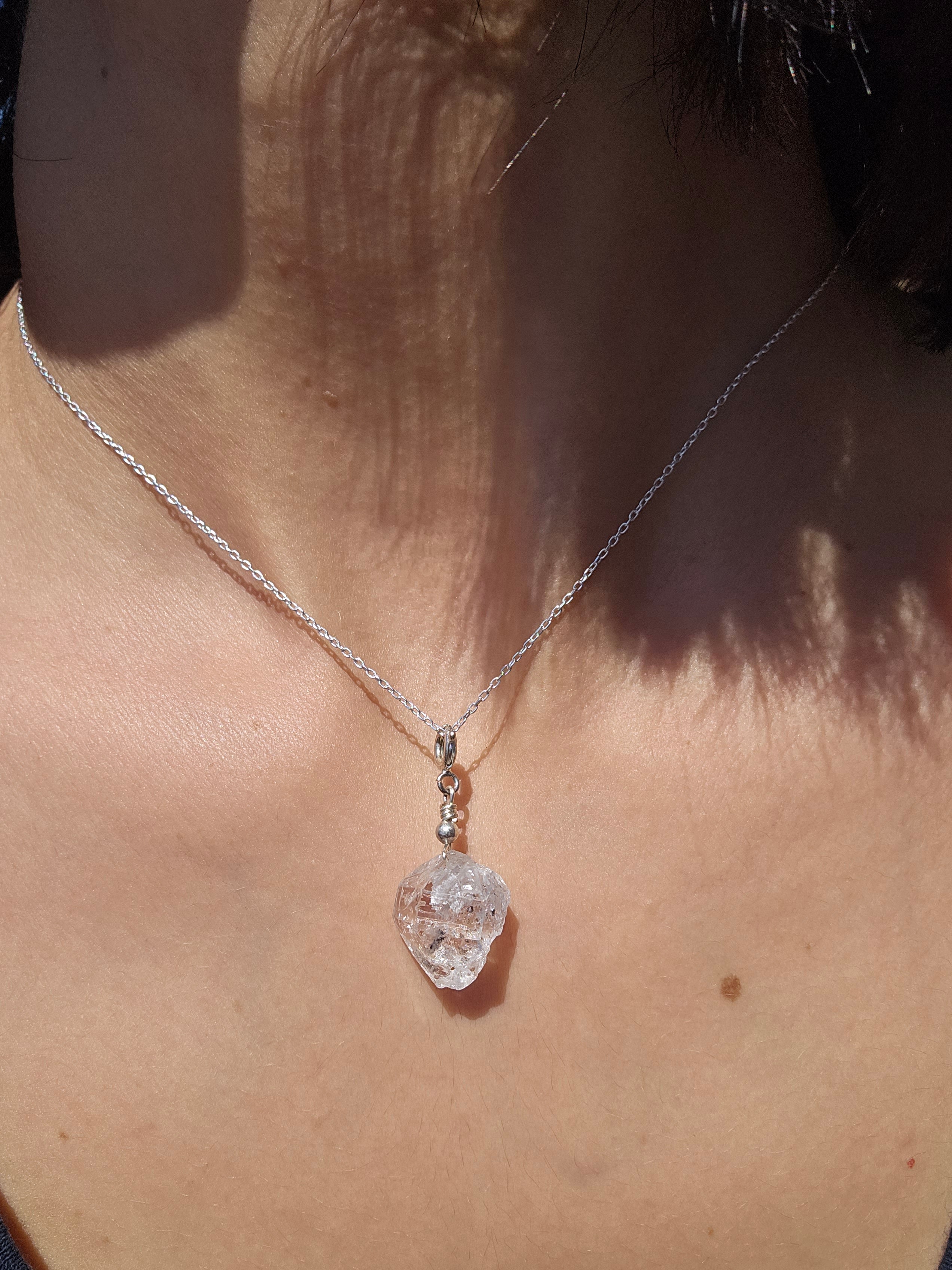 Collier en argent 925 avec pendentif Diamant Herkimer (45 cm)
