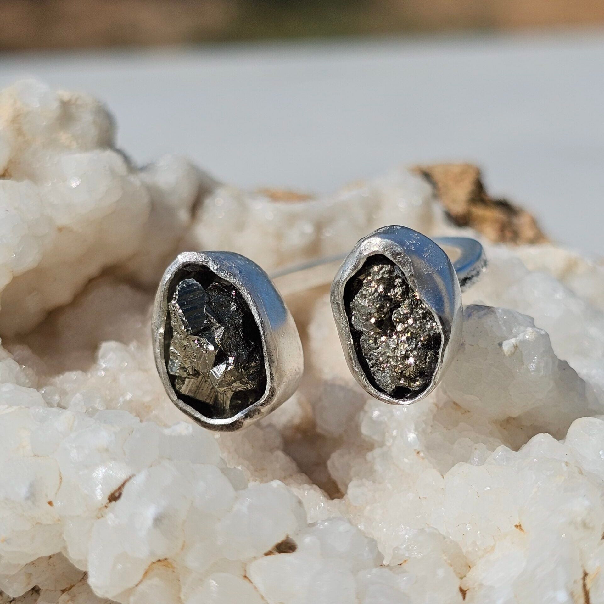 Bague Pyrite double ajustable en argent 925 massif
