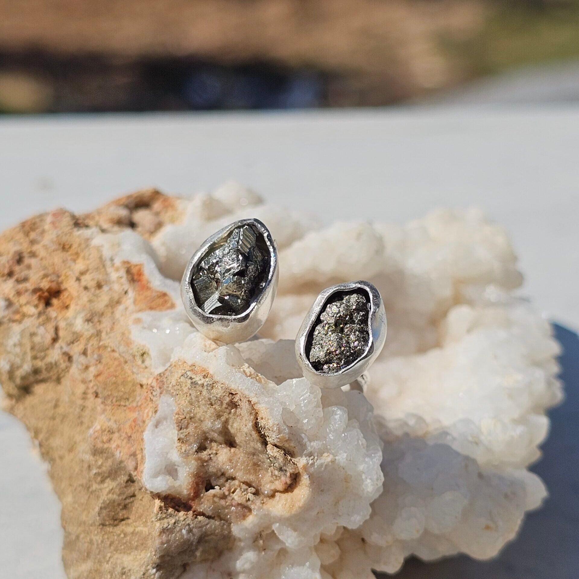 Bague Pyrite double ajustable en argent 925 massif