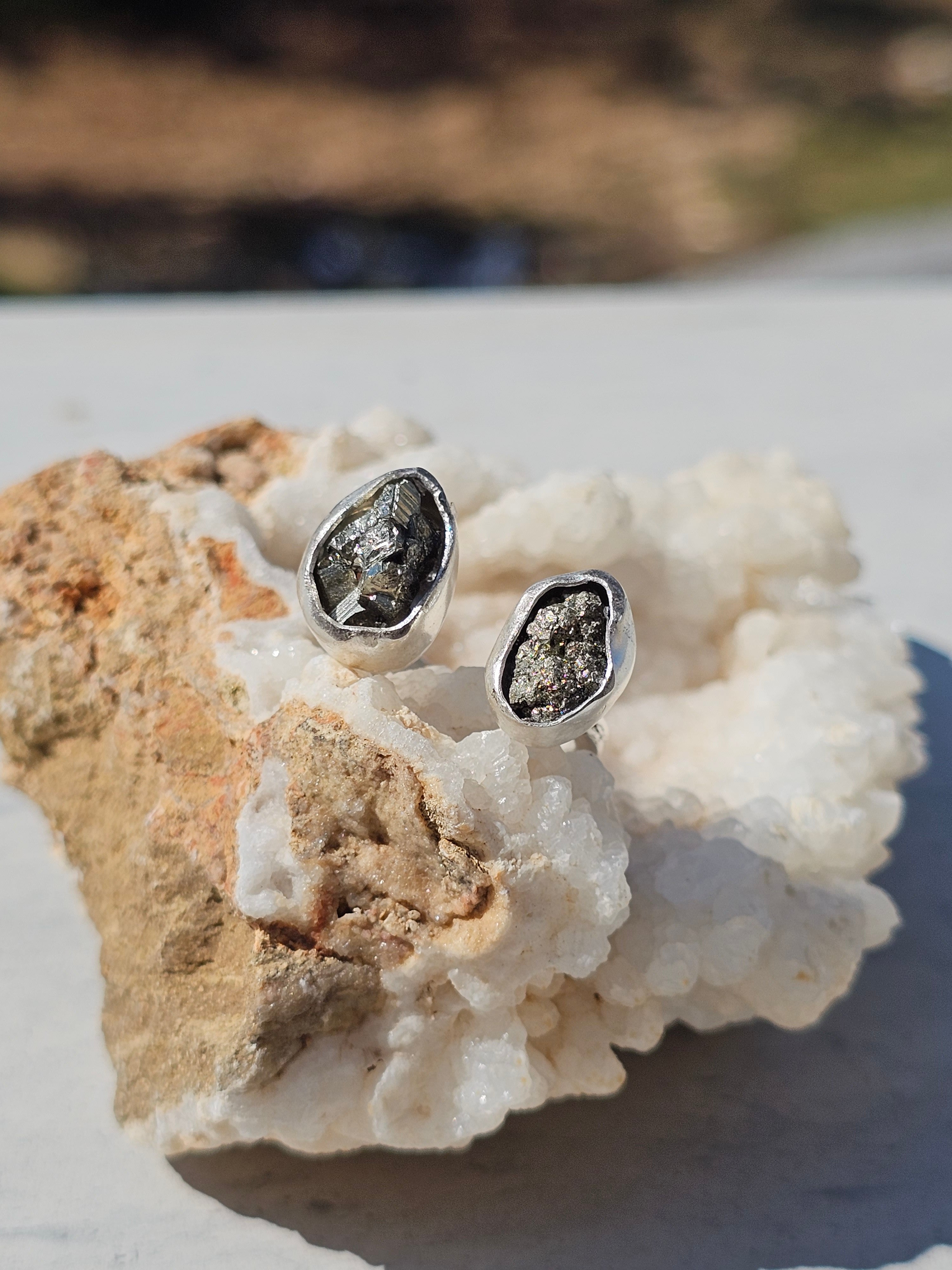 Bague Pyrite double ajustable en argent 925 massif
