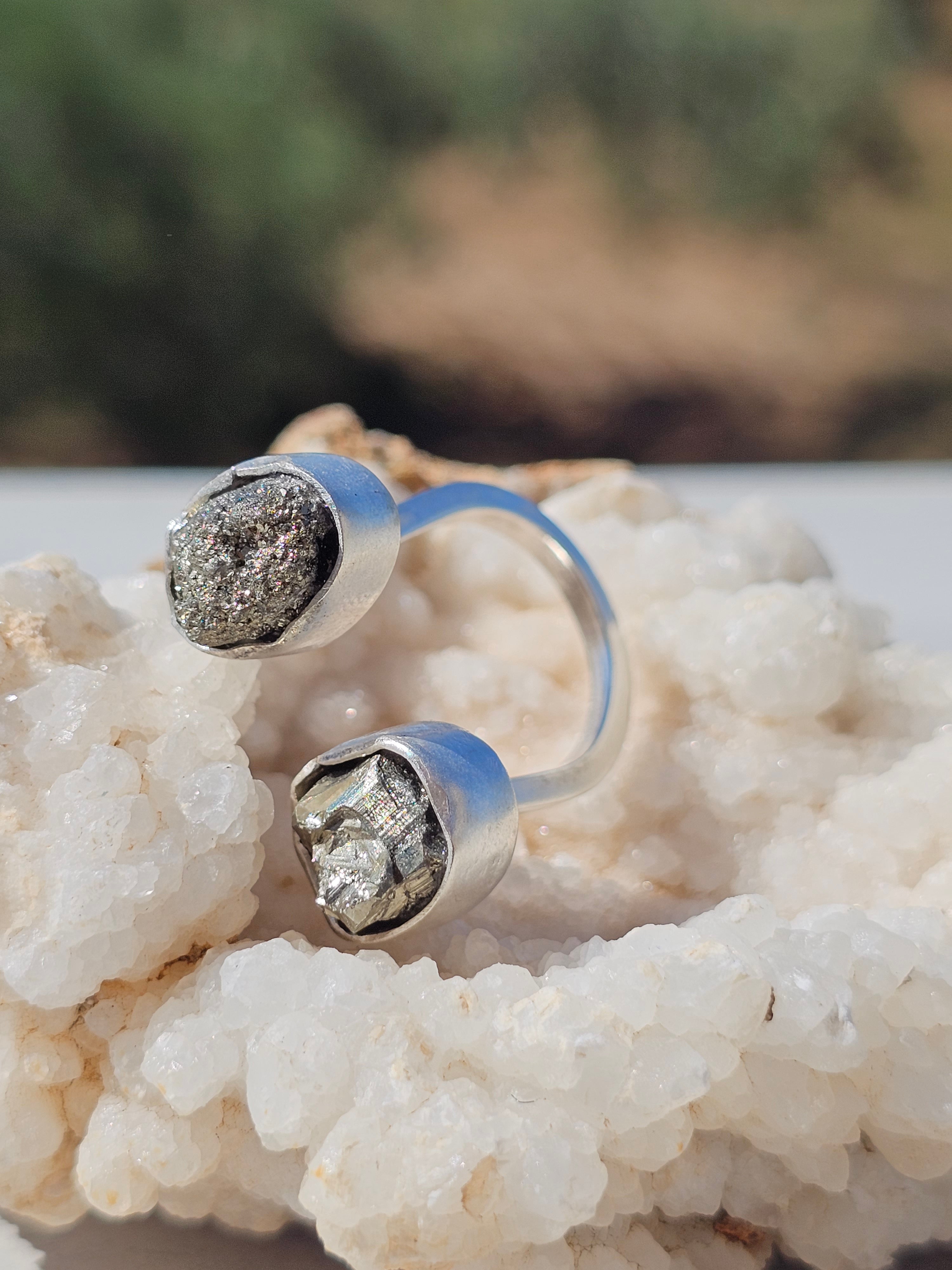 Bague double Pyrites ajustable en argent 925