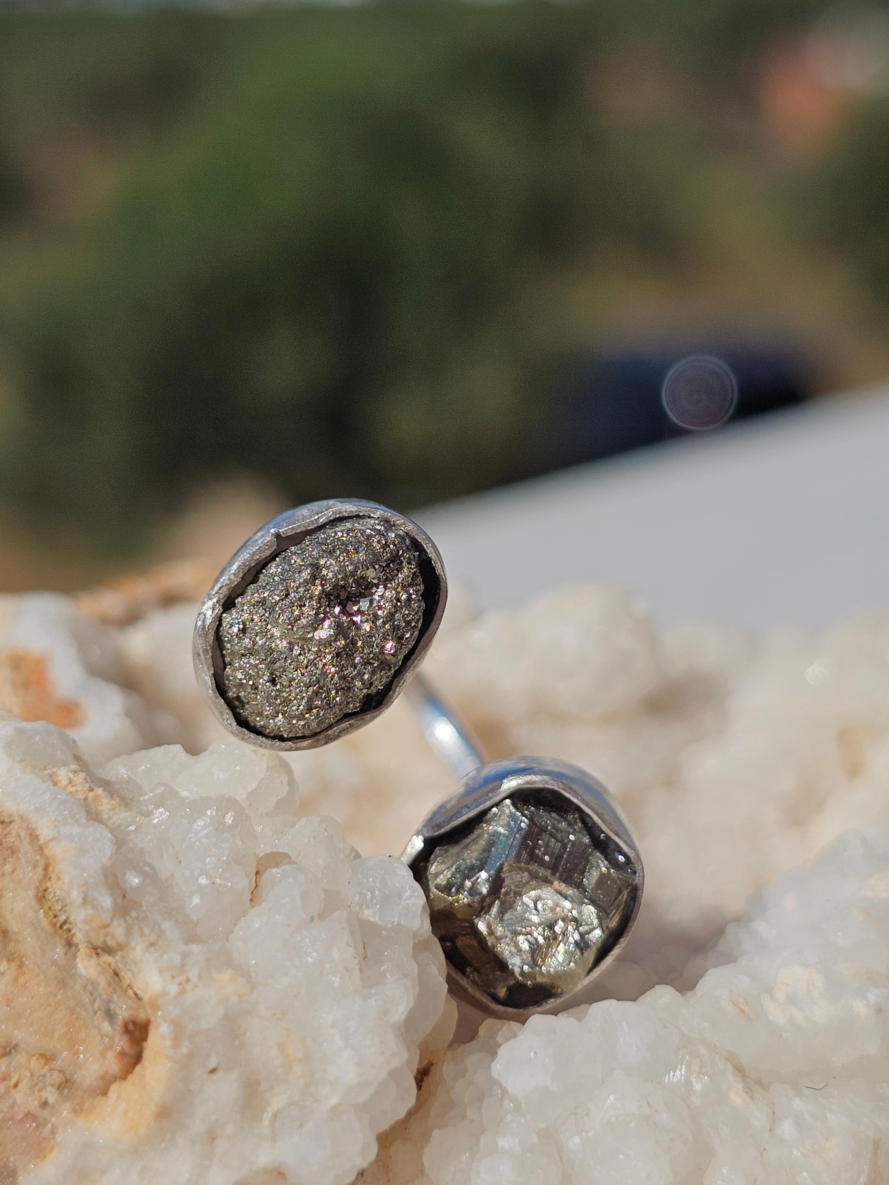Bague double Pyrites ajustable en argent 925