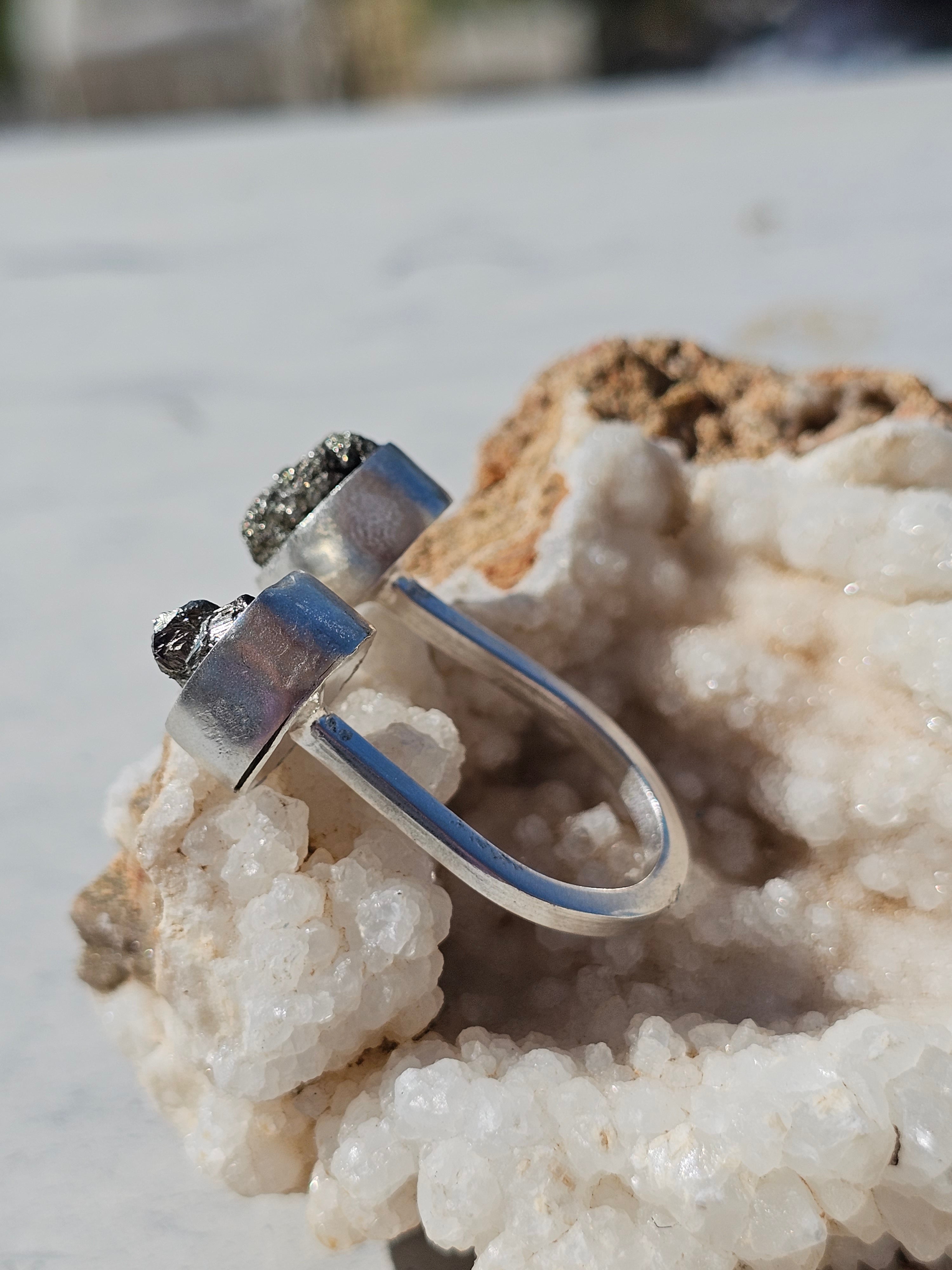 Bague double Pyrites ajustable en argent 925