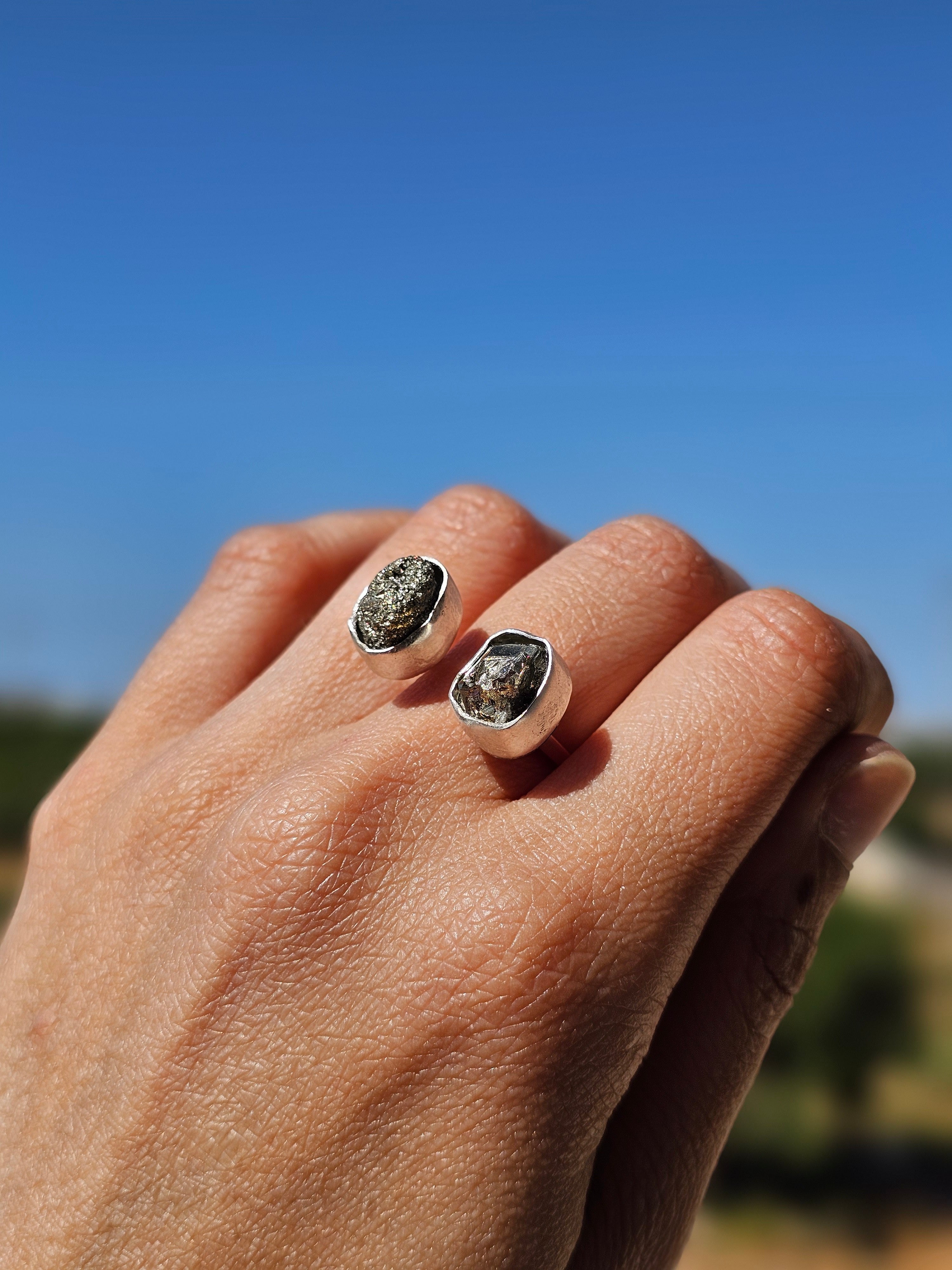 Bague double Pyrites ajustable en argent 925