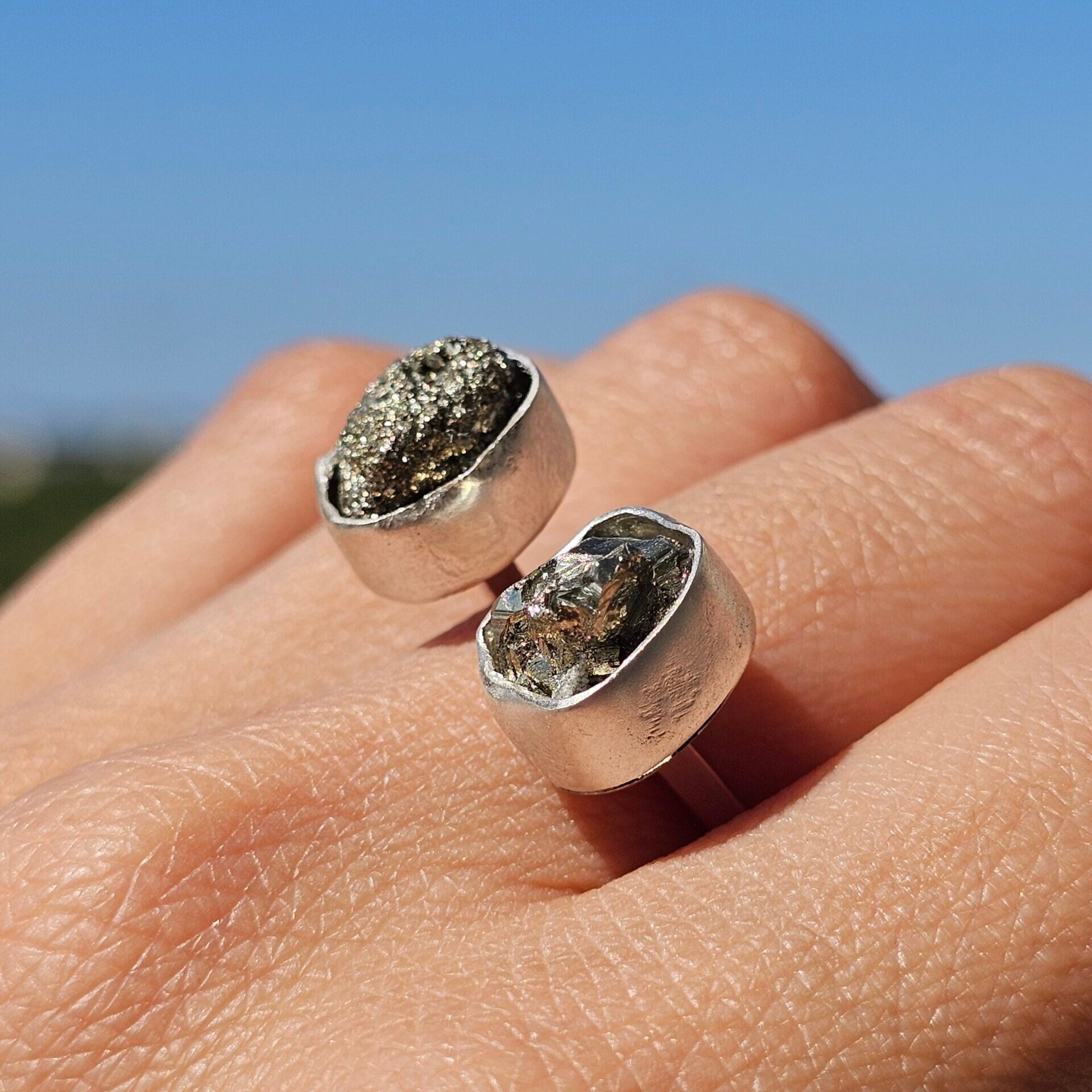 Bague double Pyrites ajustable en argent 925
