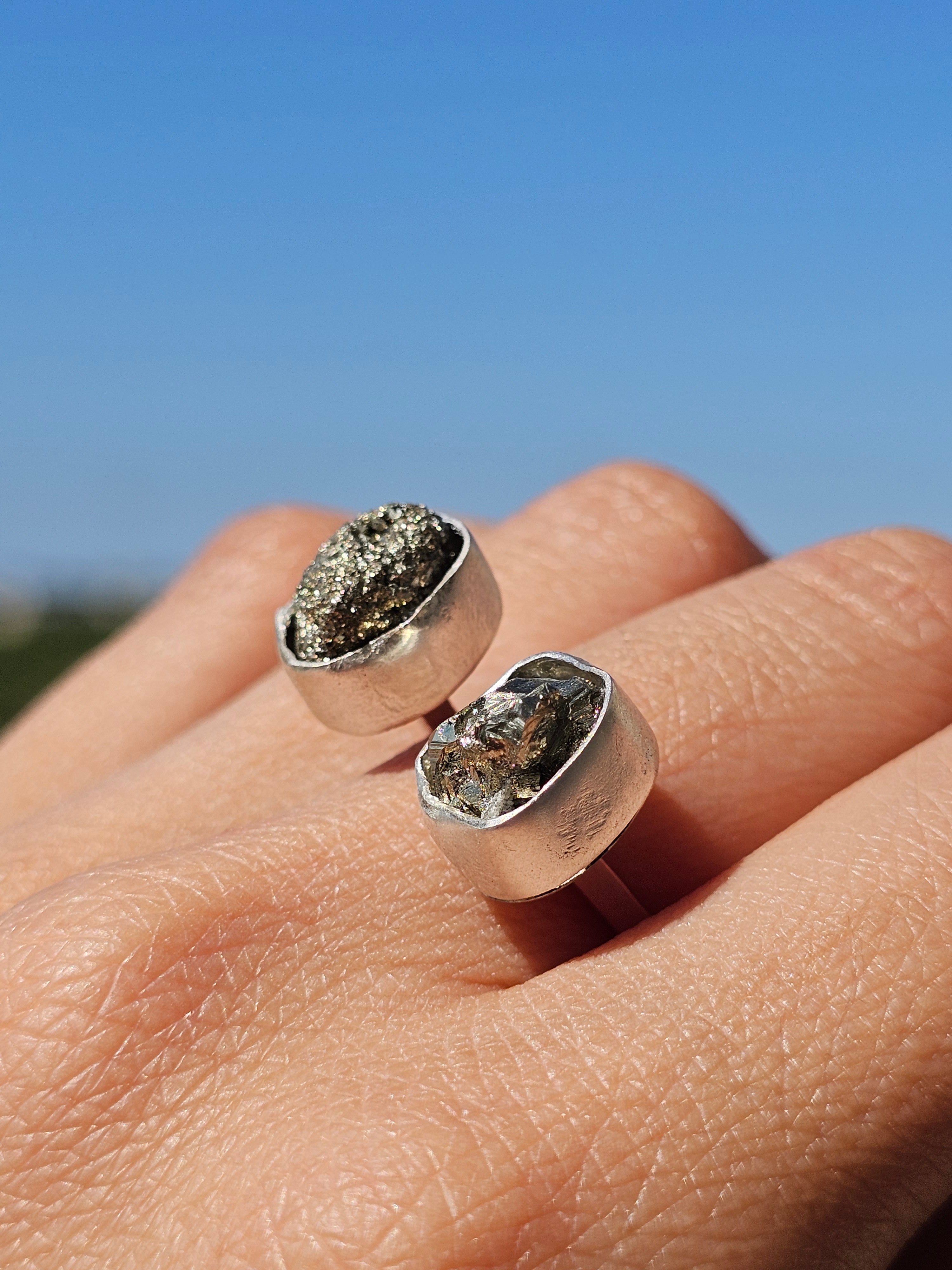 Bague double Pyrites ajustable en argent 925