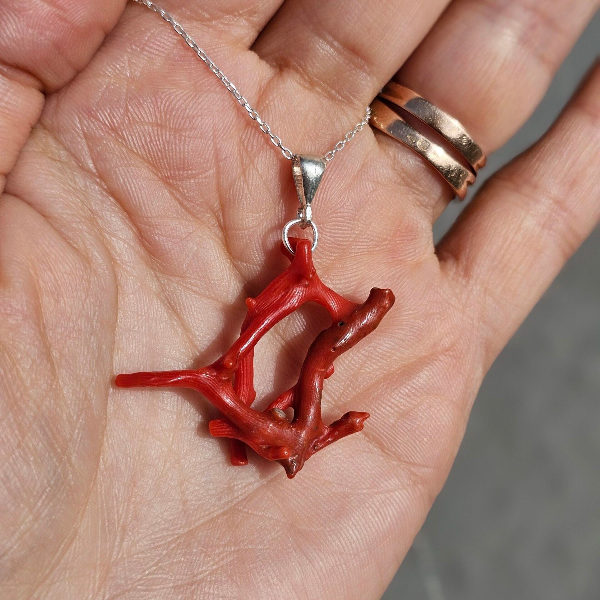 Collier corail rouge naturel argent 925