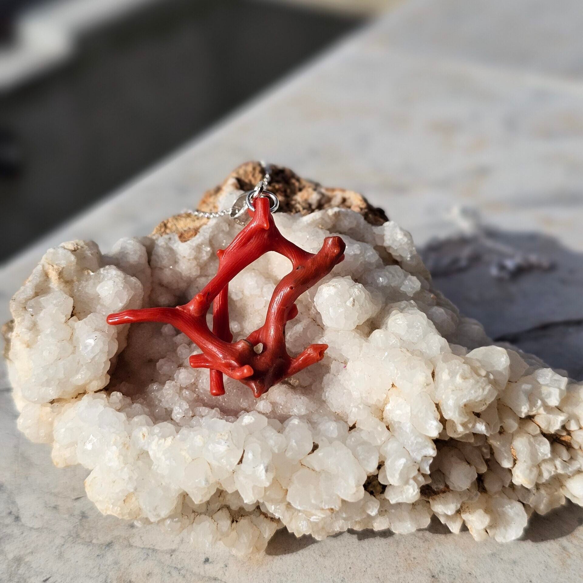 Collier corail rouge naturel argent 925
