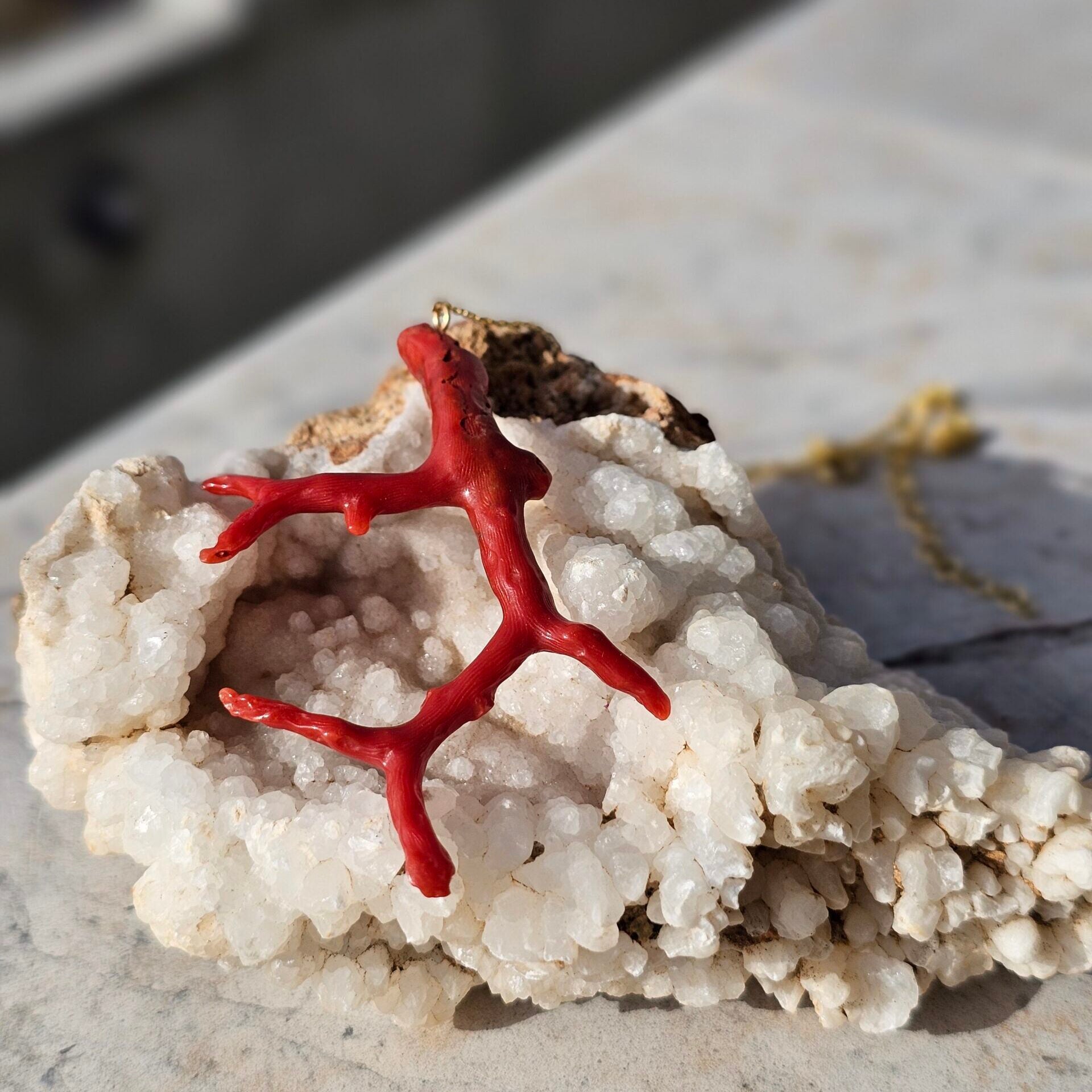 Collier corail or 18K et argent 925 fait main