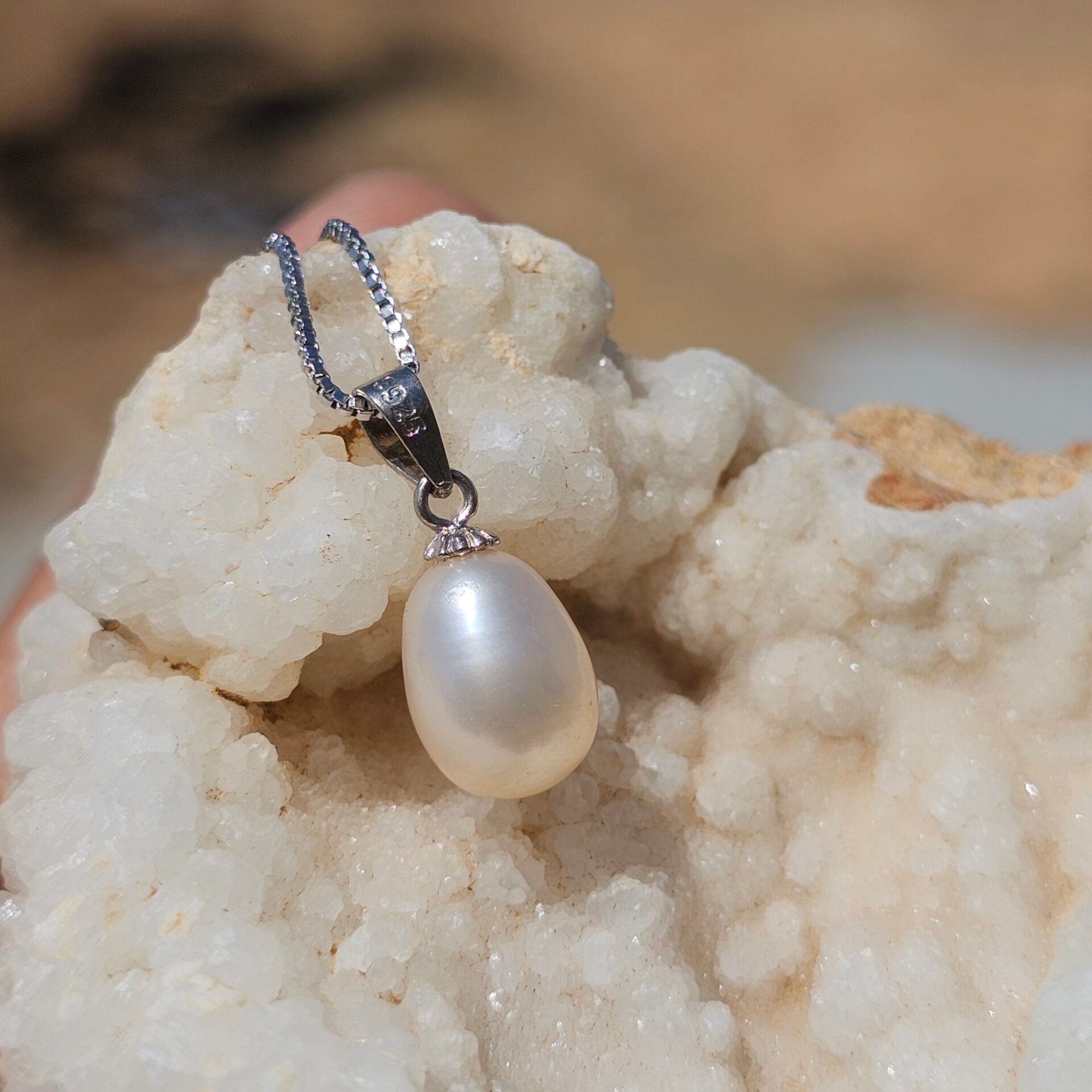 Collier en argent 925 avec pendentif perle blanche naturelle