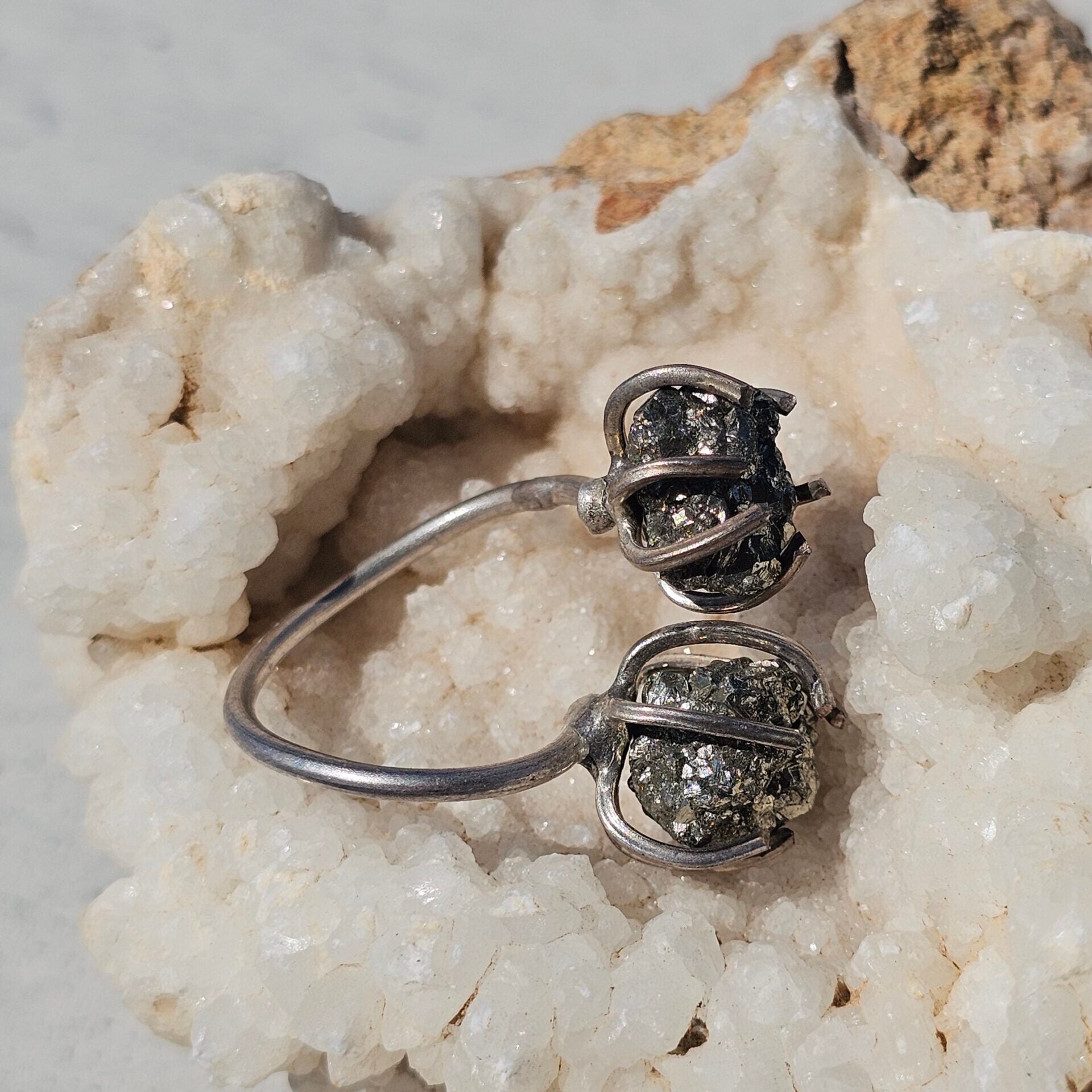 Bague à double pyrites en argent 925 (ajustable)