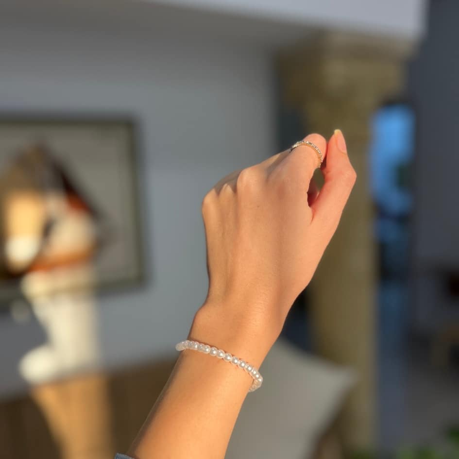 Bracelet Perles Blanches Unisexe, Fait Main