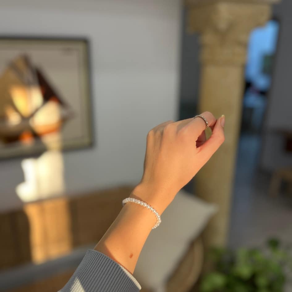 Bracelet Perles Blanches Unisexe, Fait Main