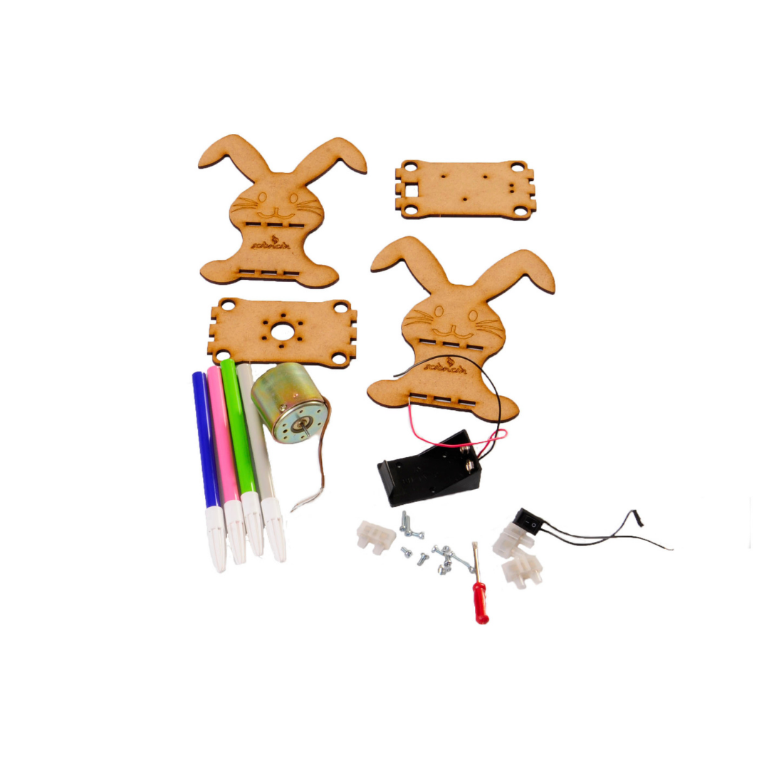 Kit robot chocotte en bois, jeu éducatif STEM pour fabriquer un robot dessinateur (+ 6 ans)