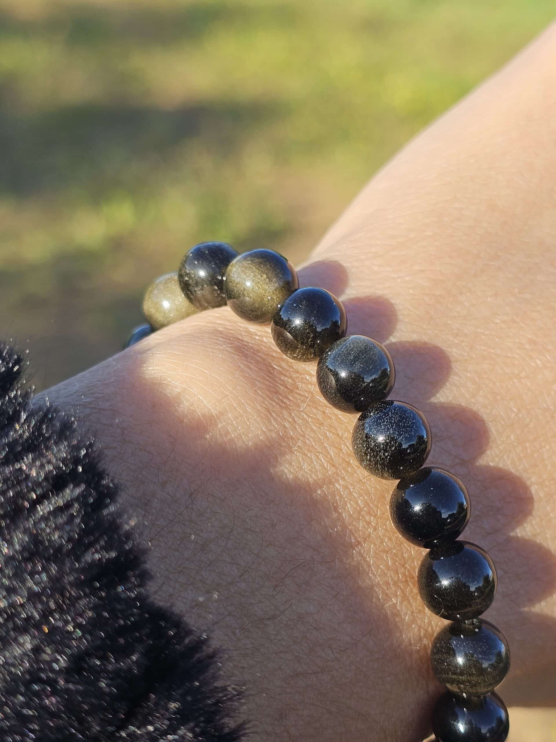 Bracelet élastique en pierre d'Obsidienne Dorée (17-19 cm)