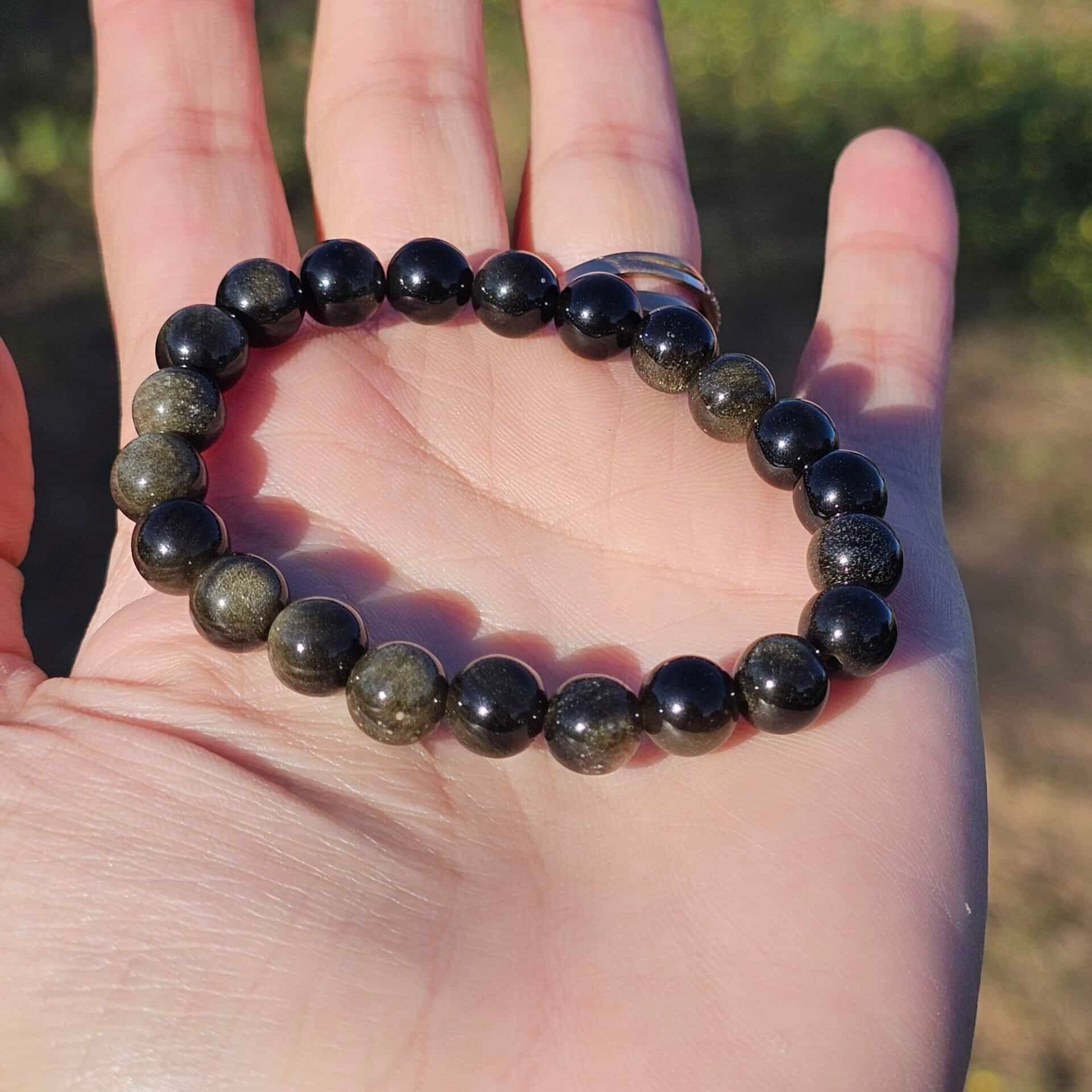 Bracelet élastique en pierre d'Obsidienne Dorée (17-19 cm)