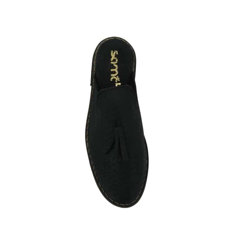 Babouche “Black Mamba” unisexe noir en cuir, balgha upcyclé