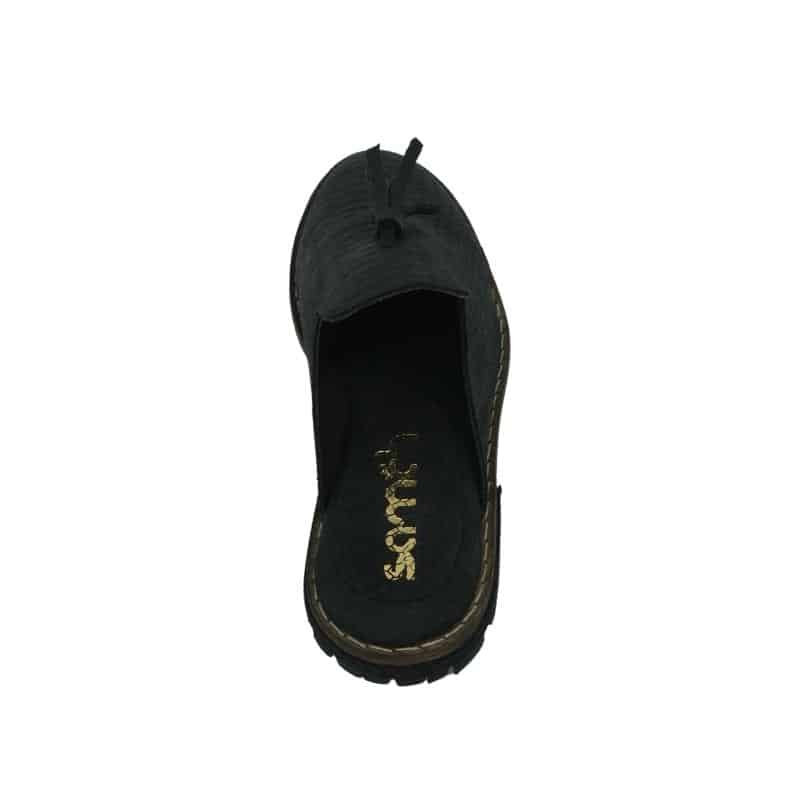 Babouche “Black Mamba” unisexe noir en cuir, balgha upcyclé
