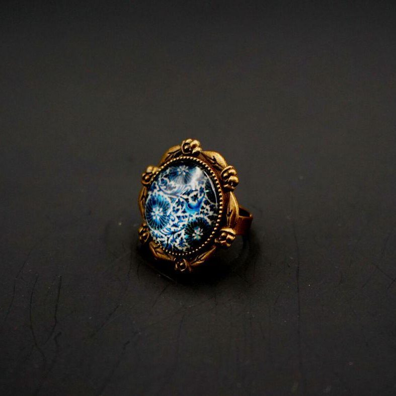 Bague en acier inoxydable motif pierre bleu pour femme