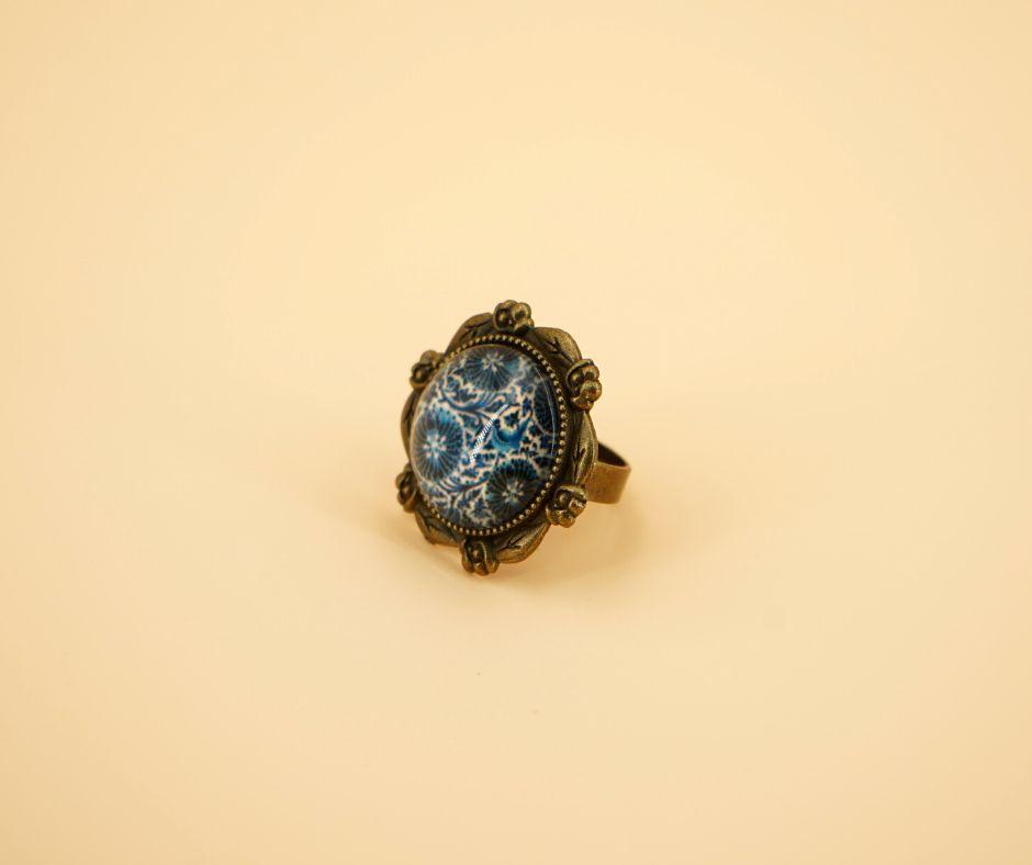 Bague en acier inoxydable motif pierre bleu pour femme