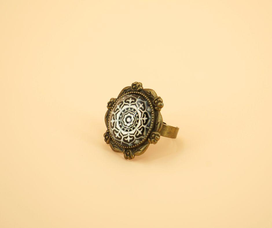 Bague en acier inoxydable motif pierre noir pour femme