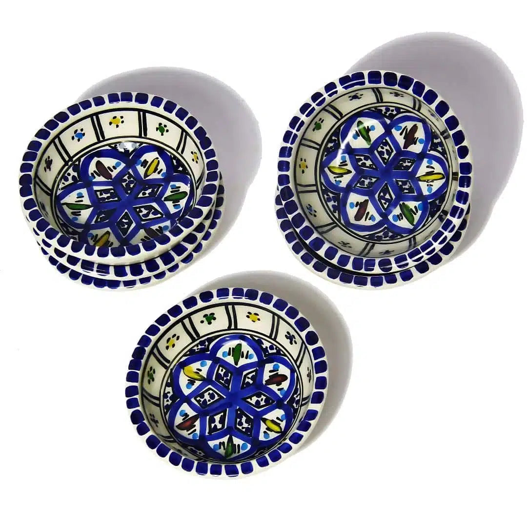 Bol en céramique artisanale – Rouge, Bleu, Turquoise (10cm)