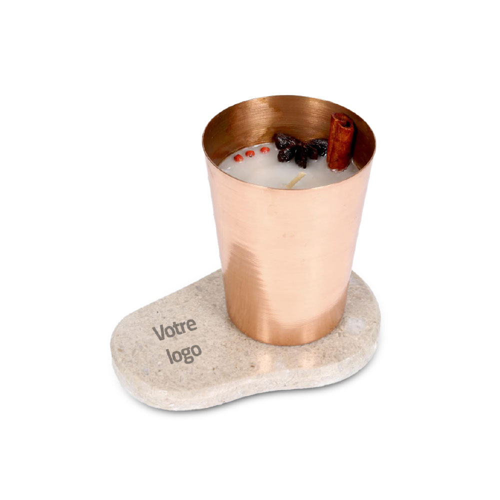 Bougie Marmo artisanale cuivre & marbre Kadhel – 3 senteurs : Jasmin Noir, Néroli, Citron (10 x 8 cm)