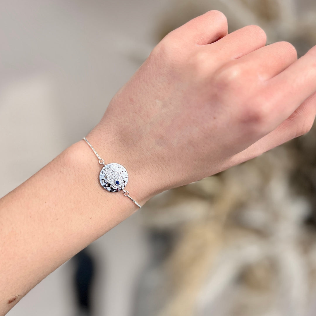 Bracelet argent inoxydable ajustable motif Khomsa