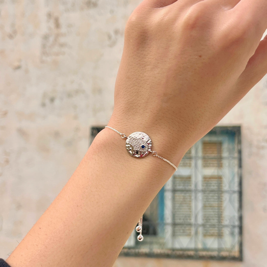 Bracelet argent inoxydable ajustable motif Khomsa