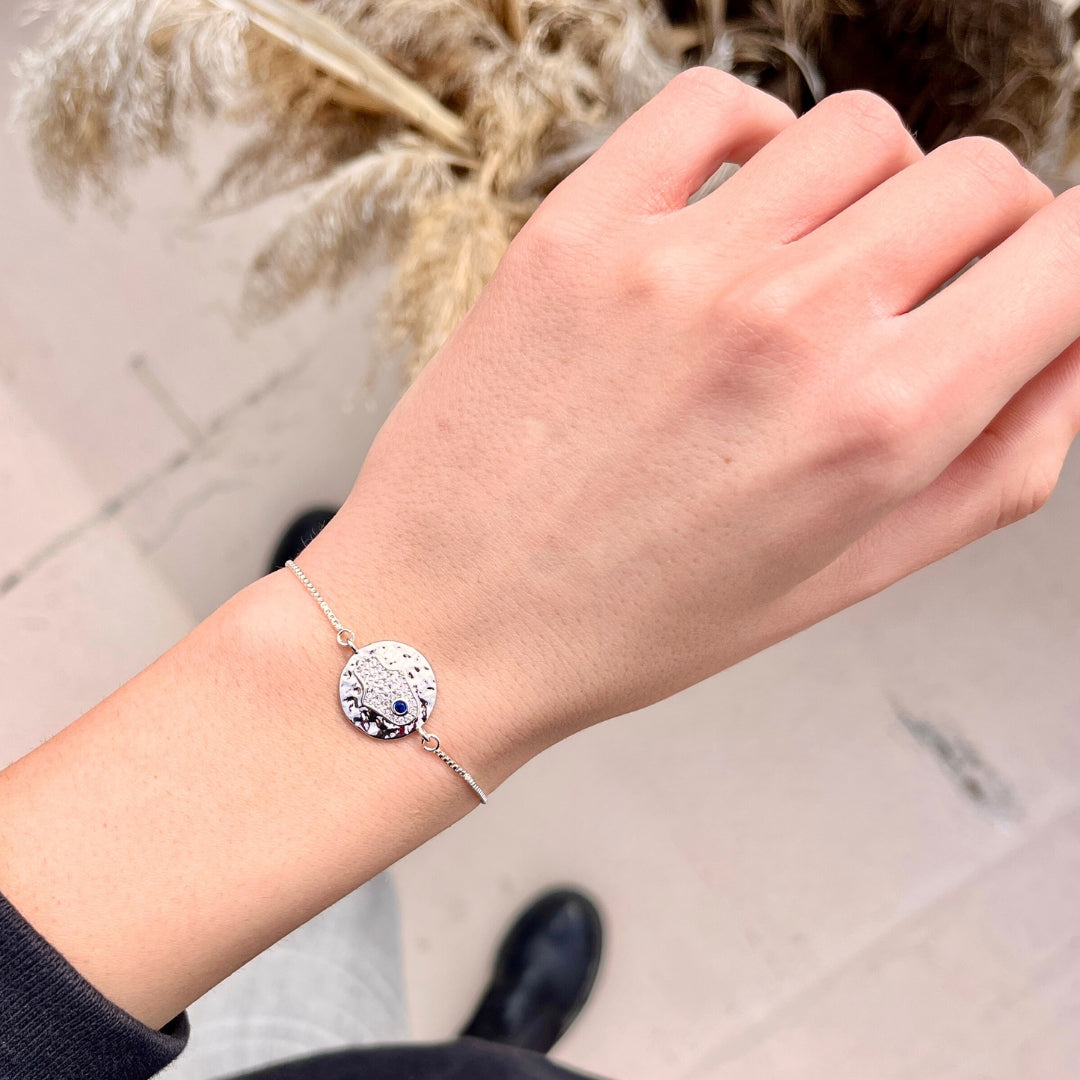 Bracelet argent inoxydable ajustable motif Khomsa