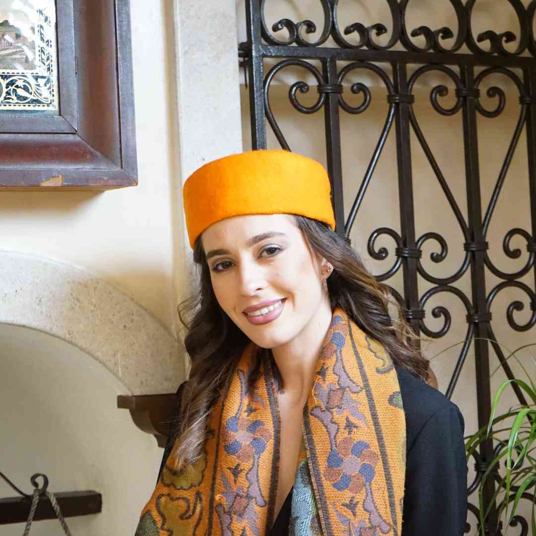 Chéchia Tunisienne Orange En Laine