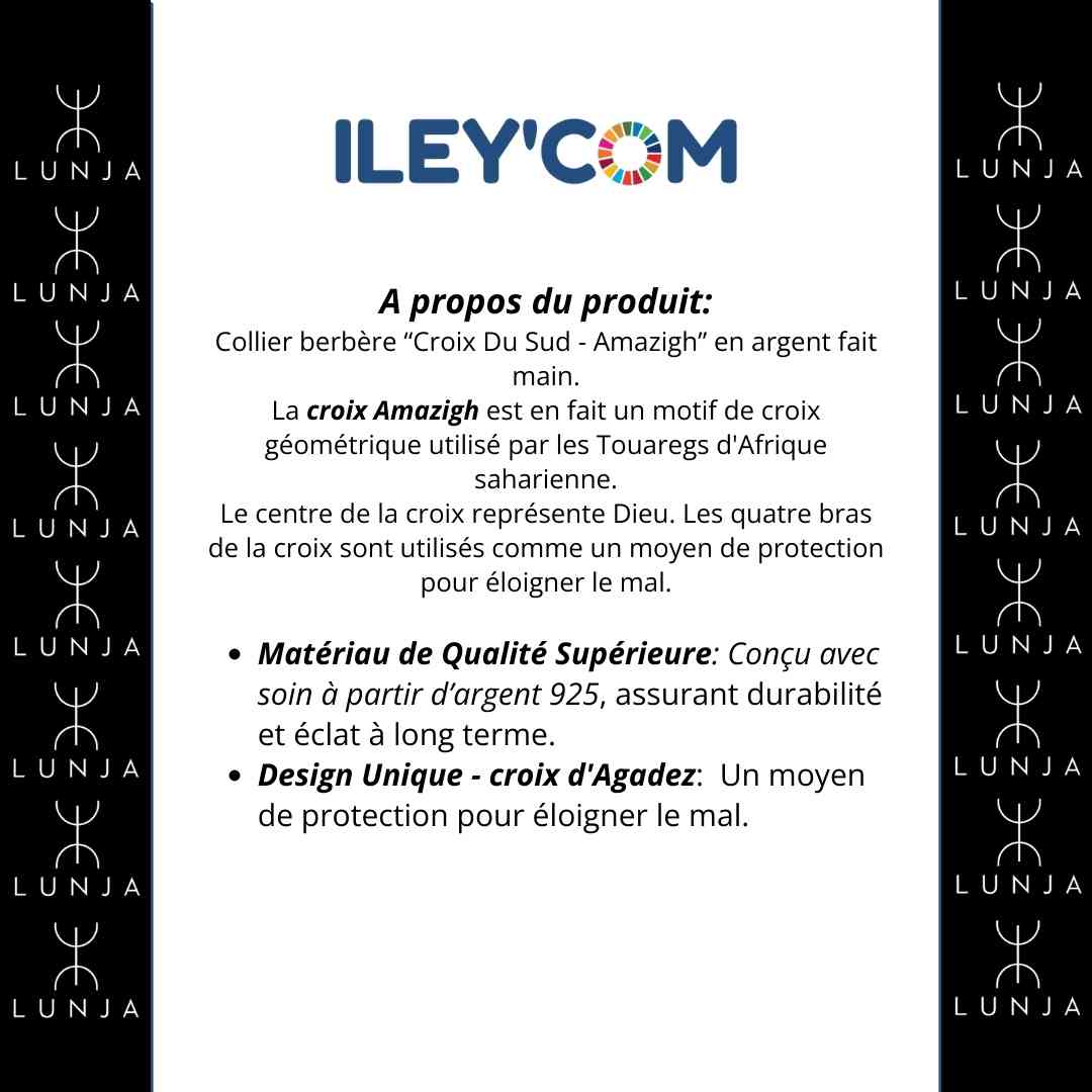 Collier Berbère Agadez Croix du Sud Amazigh En argent