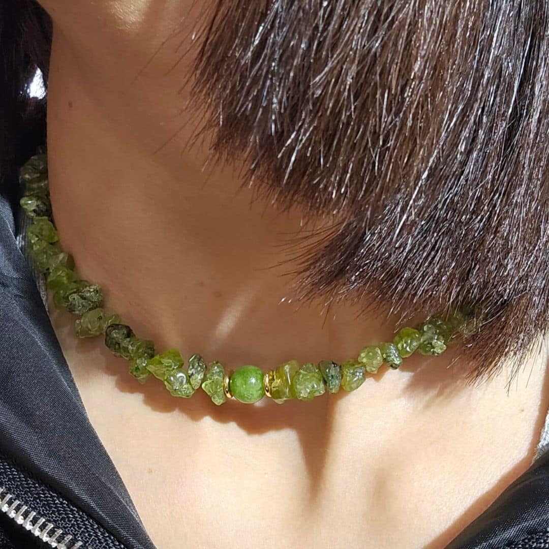 Collier Péridot | Fermeture avec extension en acier inoxydable (40 cm)