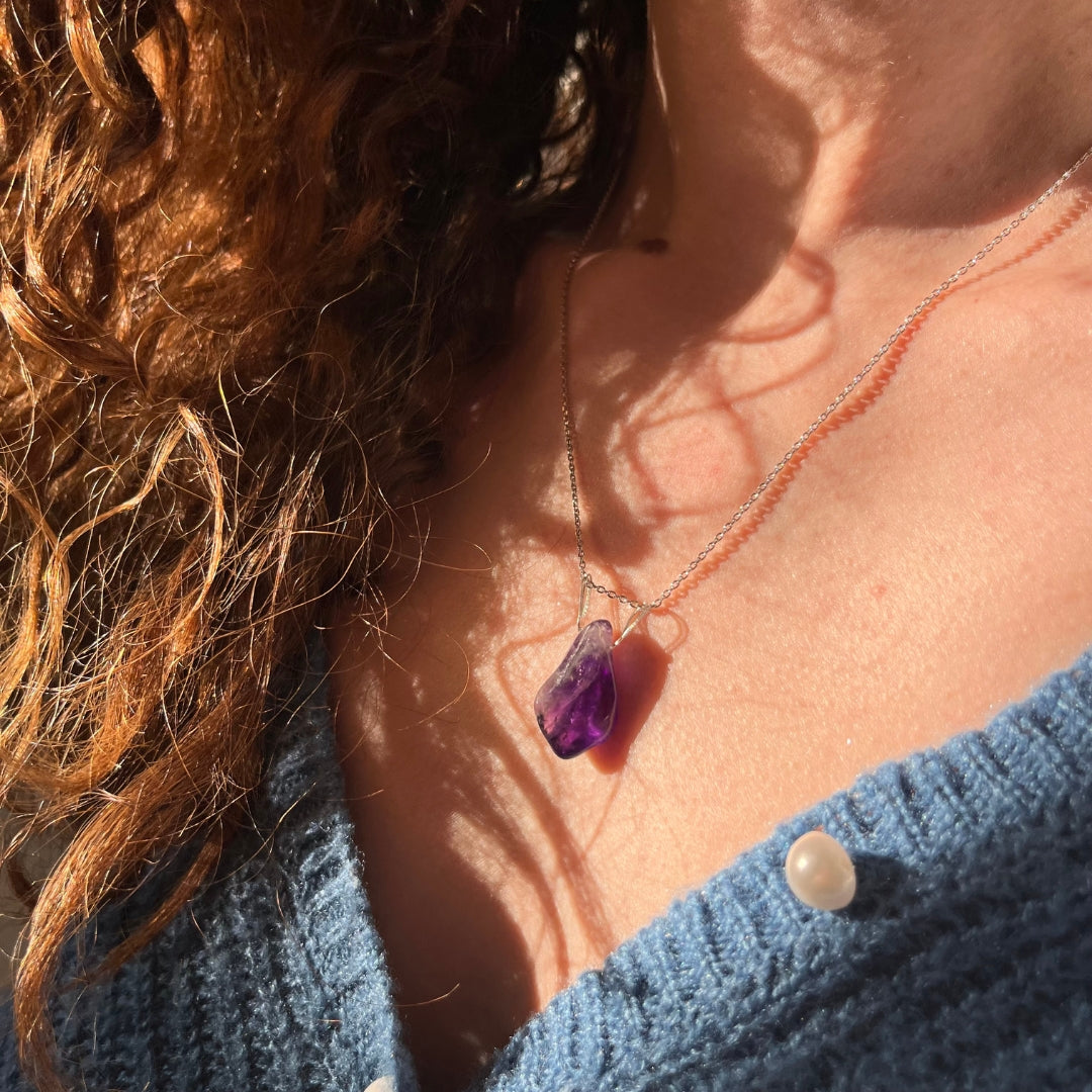Collier en Argent 925 avec Améthyste Naturelle