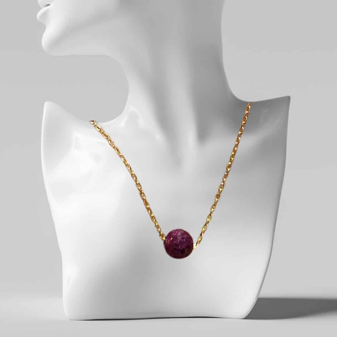 Collier en argent 925 plaqué or 18 karats avec pendentif Ruby (45 cm)