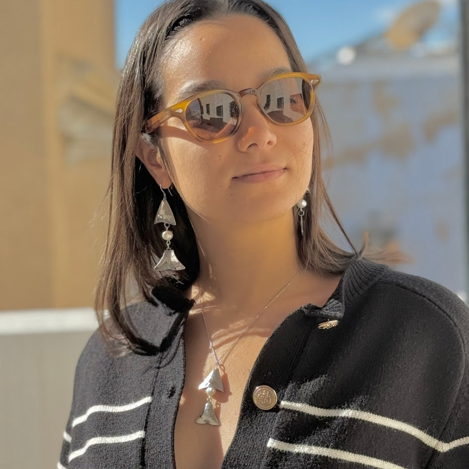 Collier en argent 850 avec pendentif poisson et perle