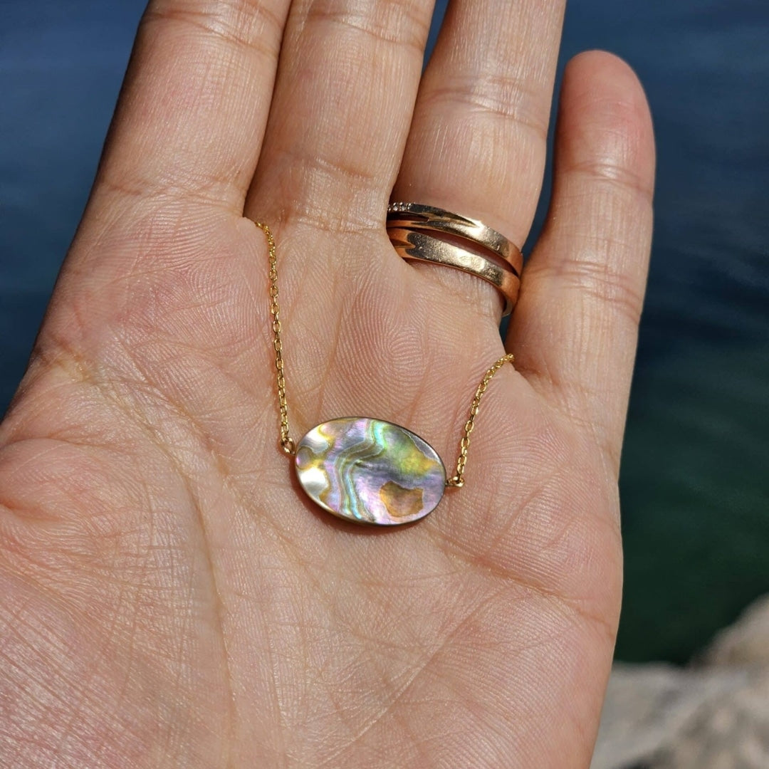 Collier en argent 925 plaqué en or 18 Karats et Abalone Shell (45 cm)