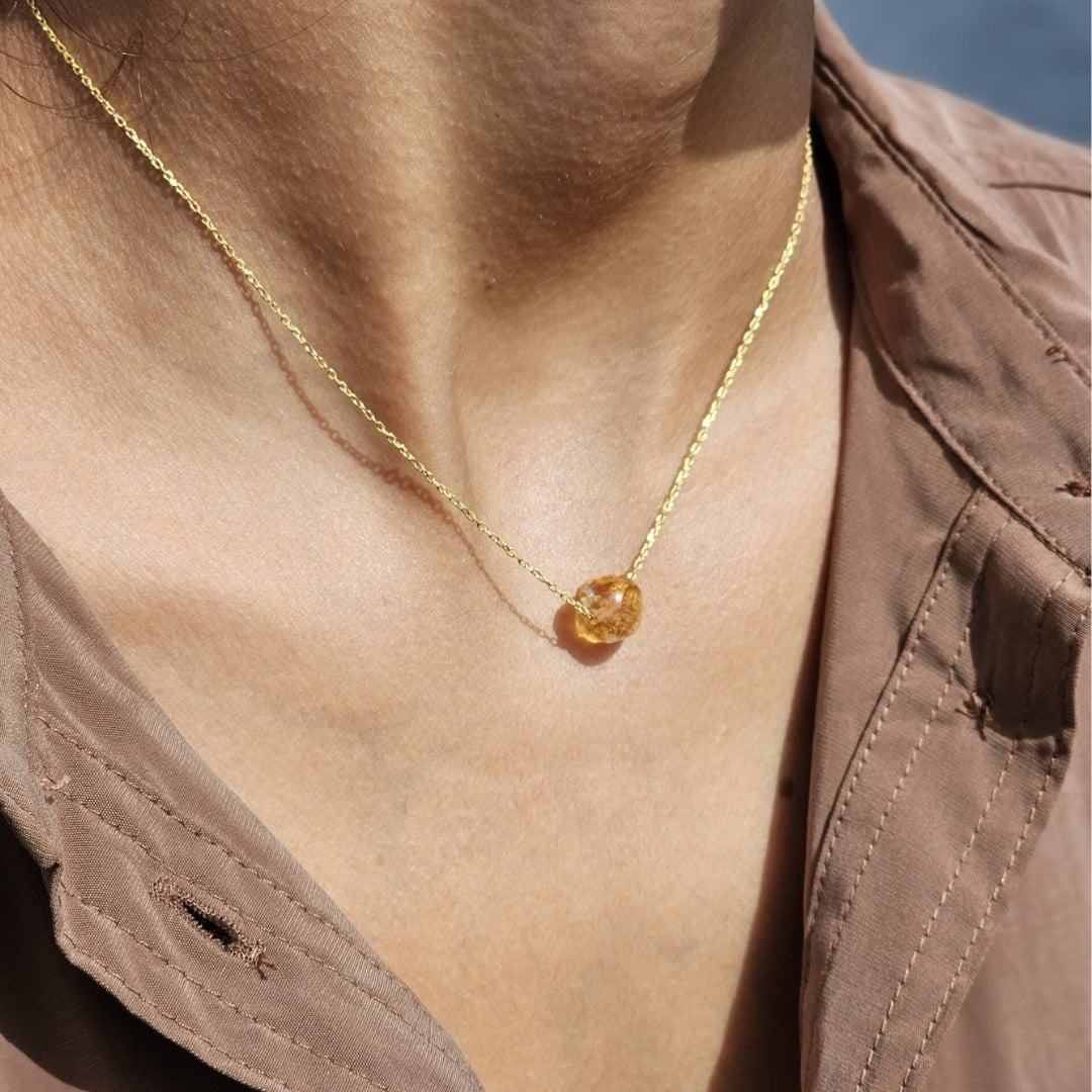 Collier citrine en argent 925 or 18 karats (45 cm)