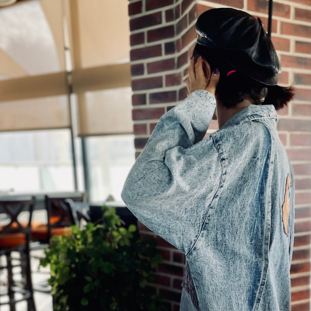 Robe chemise "Pocket Poetry" en denim, pièce unique en taille M
