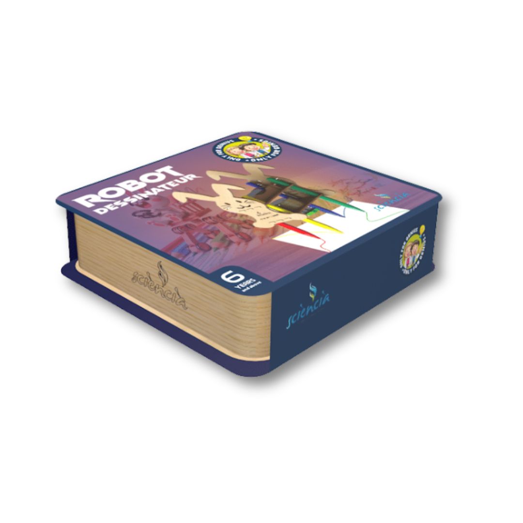 Kit robot chocotte en bois, jeu éducatif STEM pour fabriquer un robot dessinateur (+ 6 ans)