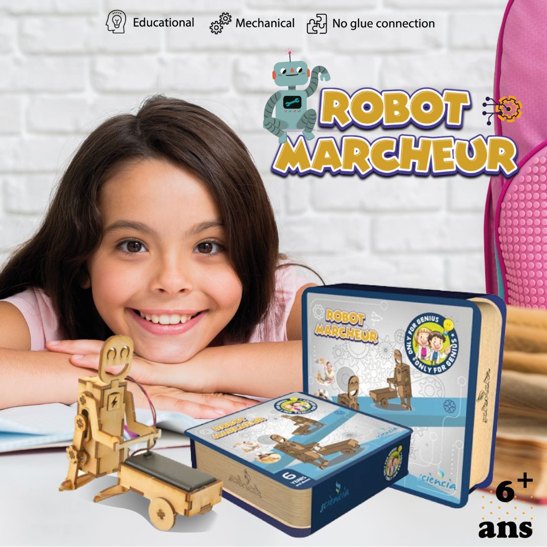 Kit robot marcheur en bois – Jeu STEM à construire & électrique (+6 ans)