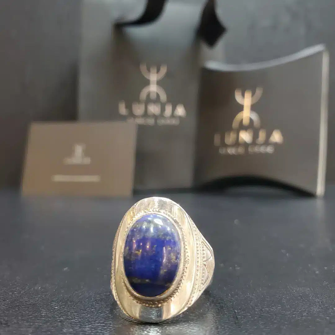 Bague en Lapis-Lazuli Naturel et Argent Massif 990 (Taille 55)