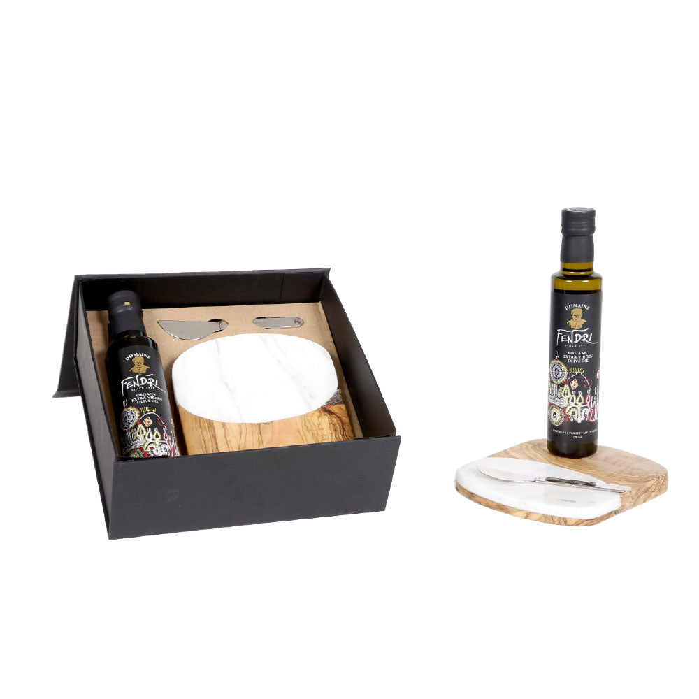 Coffret artisanal huile d’olive – Verre, cuivre & marbre