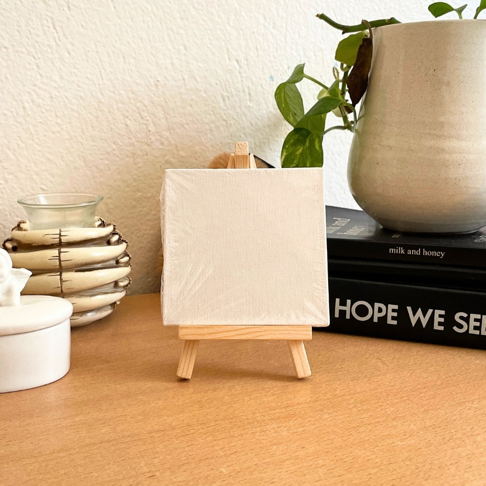 Mini toile sur chevalet en bois – Support et tableau décoratif (4 × 4 cm - 6 × 2,5 cm)