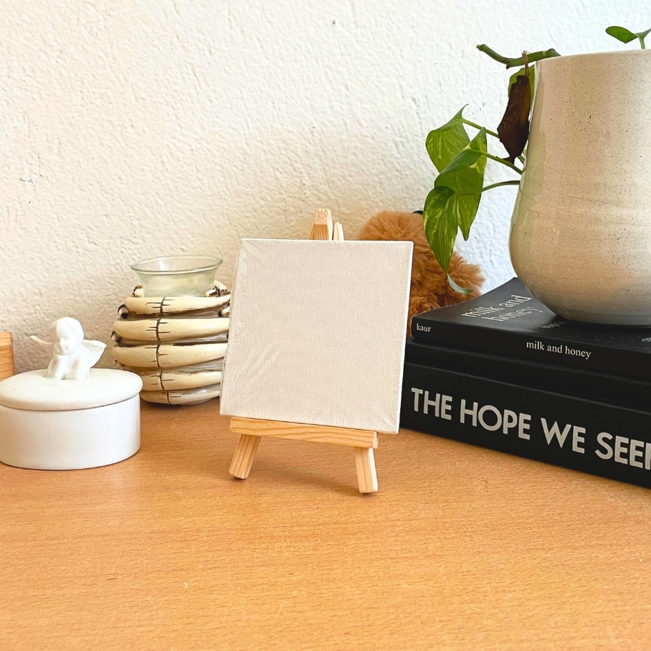 Mini toile sur chevalet en bois – Support et tableau décoratif (4 × 4 cm - 6 × 2,5 cm)
