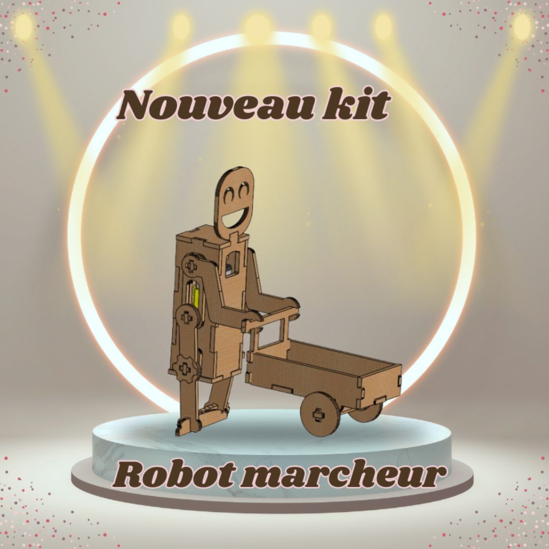 Kit robot marcheur en bois – Jeu STEM à construire & électrique (+6 ans)